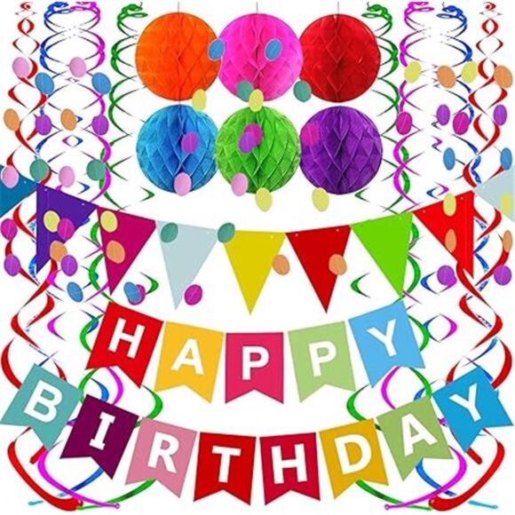 Happy Birthday Banner Party Decorations Colorful Paper Bunting Confetti Streamer - Picture 8 of 8